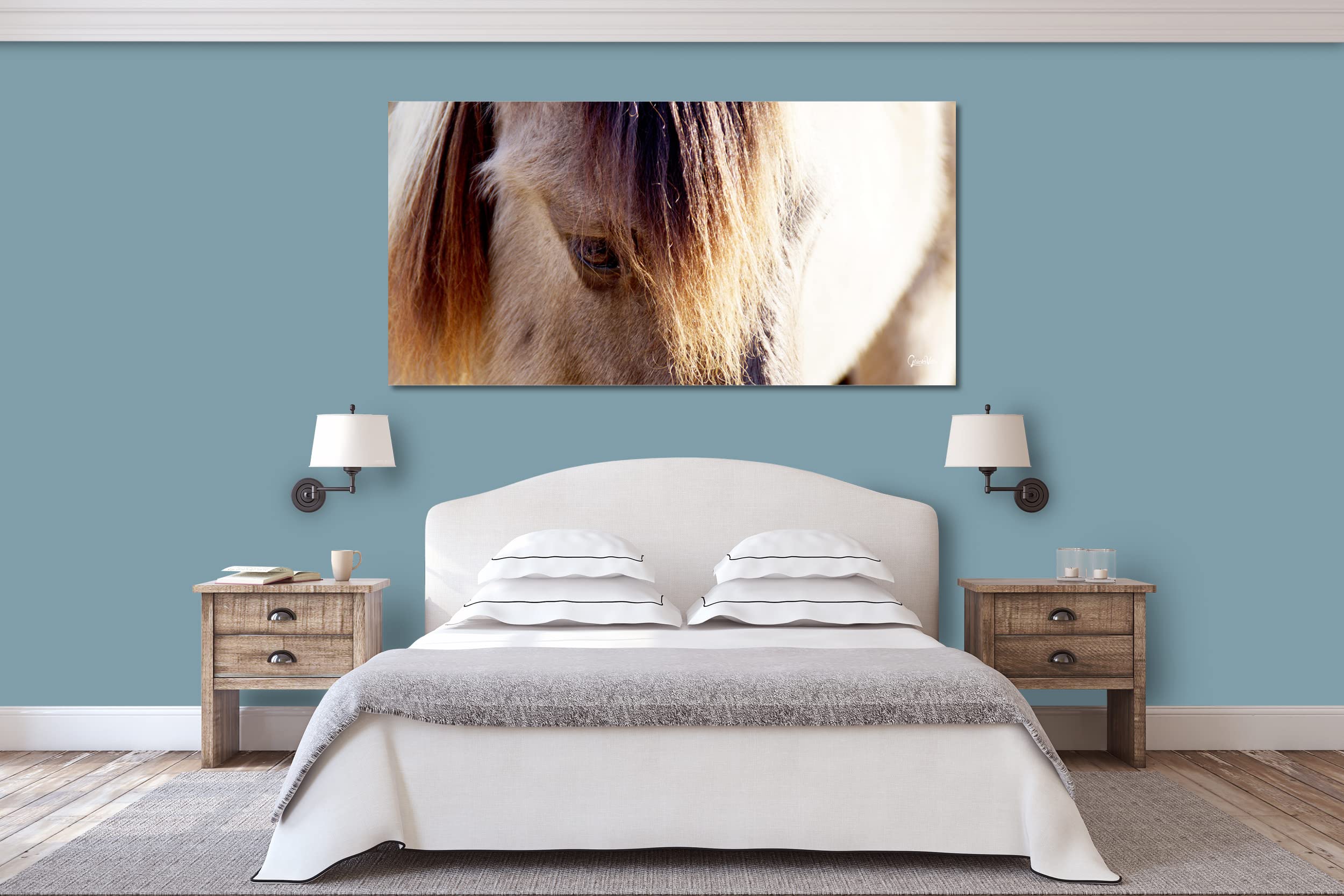 Glücksvilla - Wildpferd 2 (Leinwand-Bild 2 cm, 100 x 50 cm) | div. Maße - aus DE - Kunstdruck Deko Wandbild quer - Pferd Pony Bauernhof Natur Tier