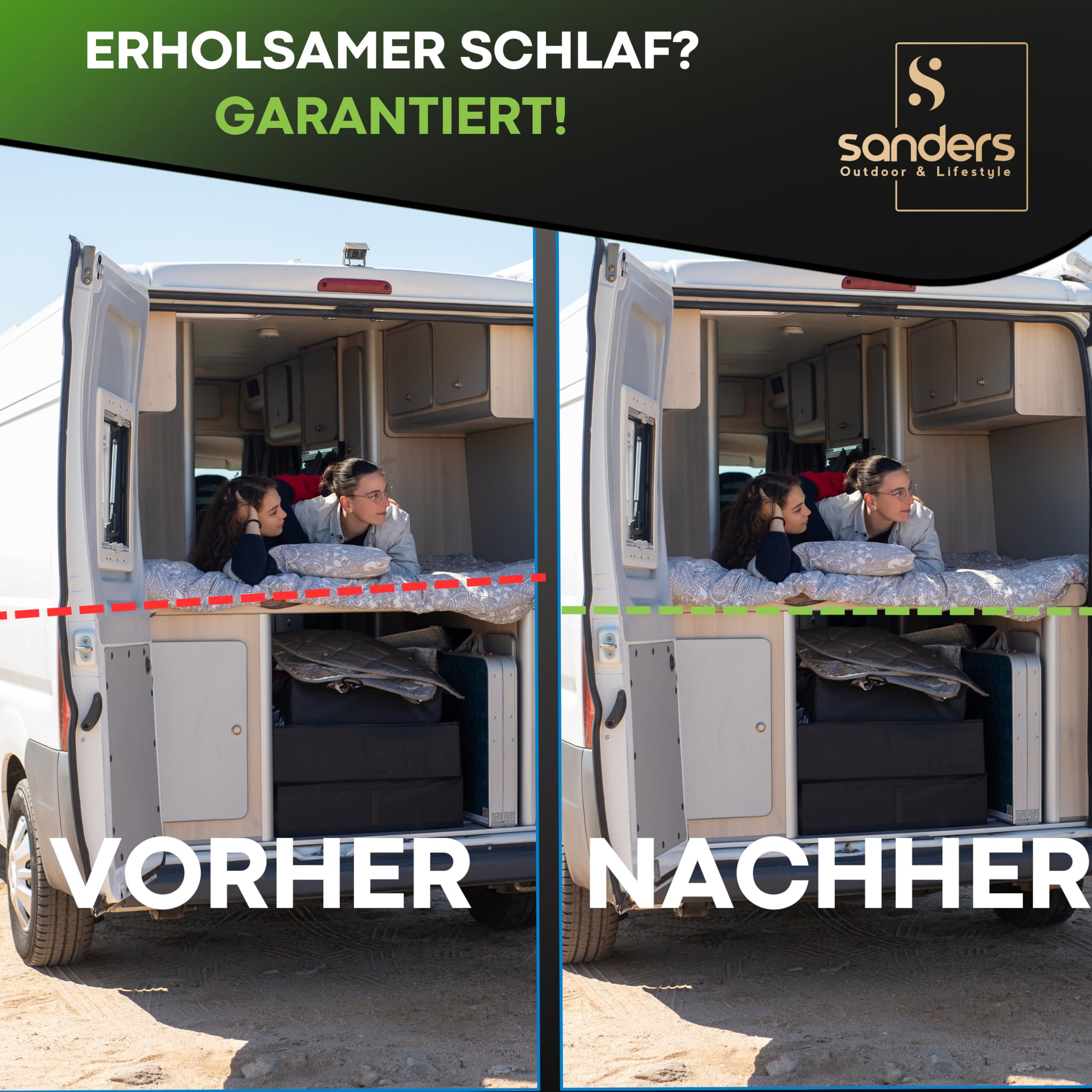 Sanders Auffahrkeile für Wohnmobil - ideales [2er Set] Robuste Stufenkeile für maximalen Halt - Auffahrkeile für Wohnwagen Wohnmobil & Anhänger - Keile - inkl. Tasche & Wasserwaage
