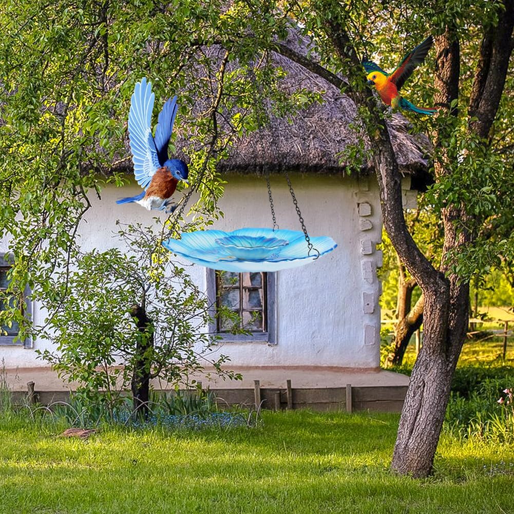 Uposao 1 bebedero para pájaros para colgar, bebedero para pájaros de cristal, flores, patrón de textura, estación de alimentación para jardín, terraza, decoración para exteriores, terraza y patio,