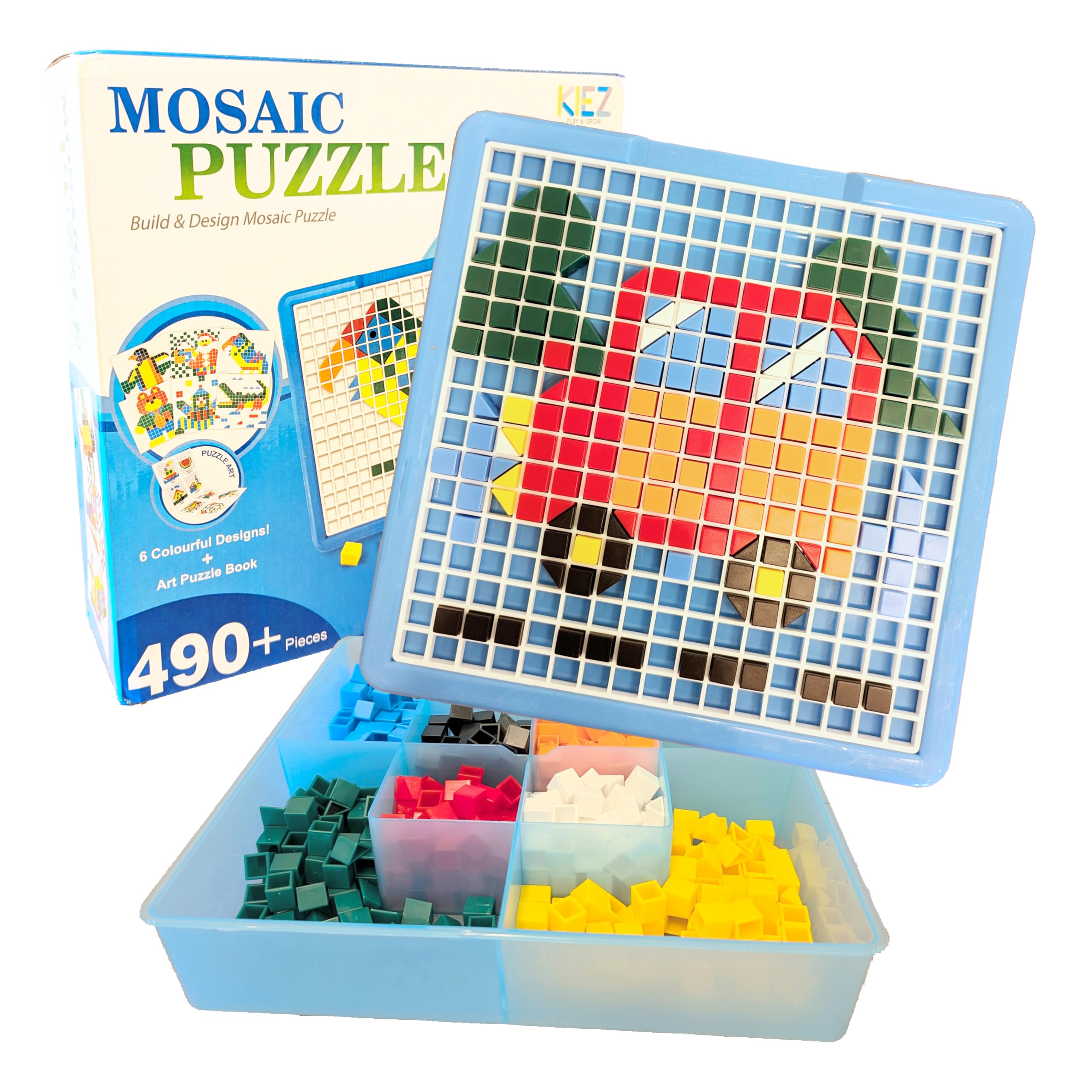 KIEZ 490 Pieces Mosaic Puzzle, Pixel Art Challenge with 24 Designs (Animals, Vehicles, Fruits, Architectures), DIY Art STEM Toys for Kids 3+ Years Old