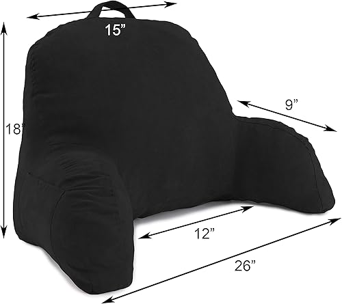 Miniatura 5 de Almohada con respaldo de microsuede para cama, color negro. La mejor almohada con respaldo para cama con apoya brazos para leer en la cama