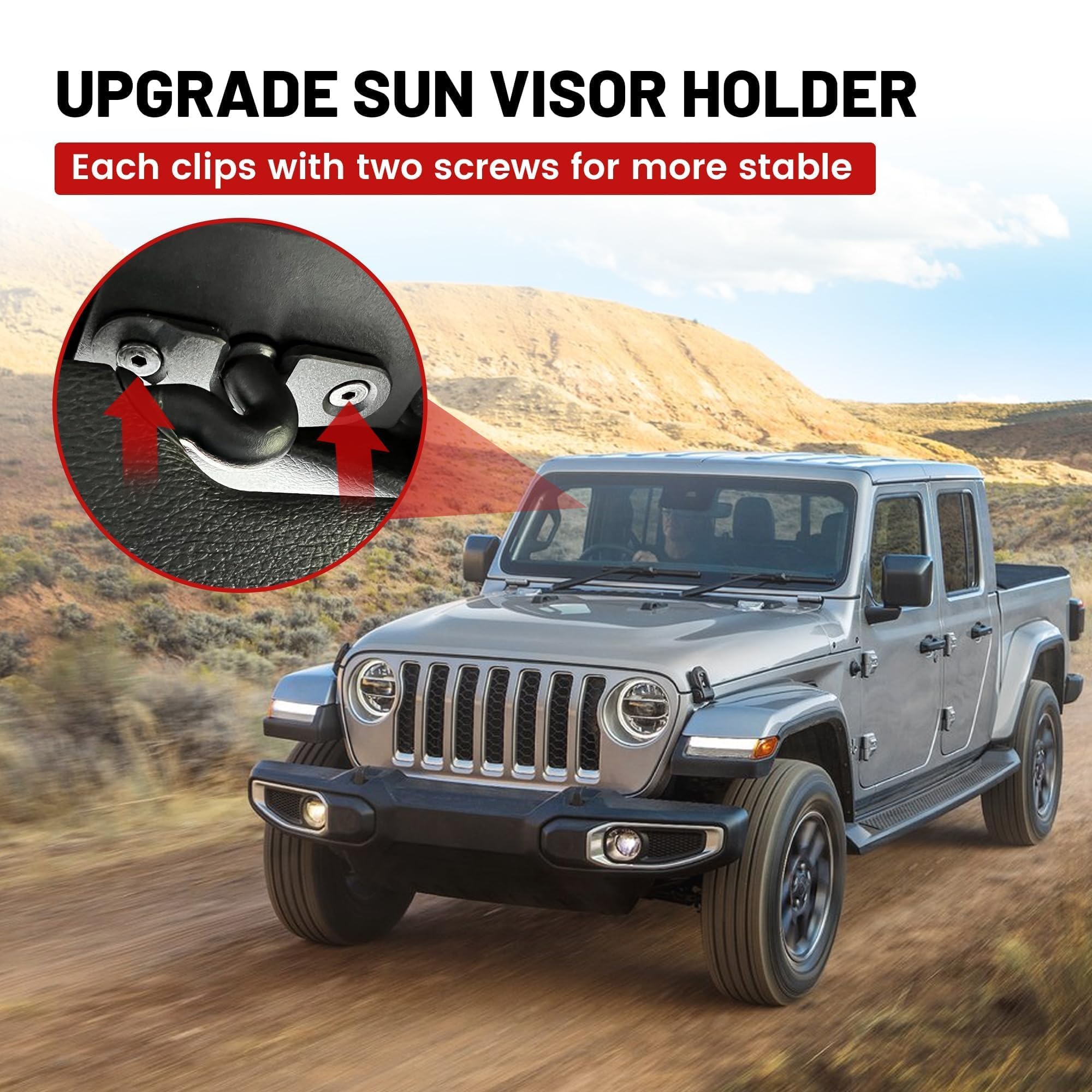 RED WOLF Aluminum Alloy Sun Visor Repair Kit for 2018-2023 Jeep Wrangler JK JL JT Gladiator Rubicon Sport Visor Clips Heavy Duty Visor Mounting Holder Fix Vehicle Sagging Sun Visor 2 Pack