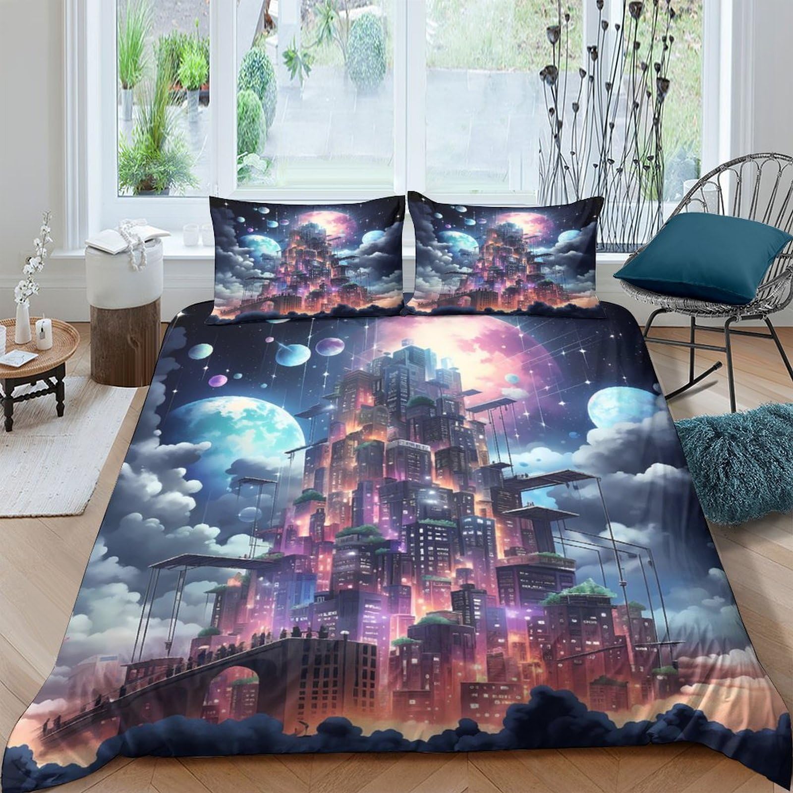 Ctjqhvkz Style-10 3D Printed Fantasy Castle Fitted Sheet Microfiber Soft Breathable Dreamy Galaxy Mattress Cover For Bedroom Dorm Decor Single（135X200cm）