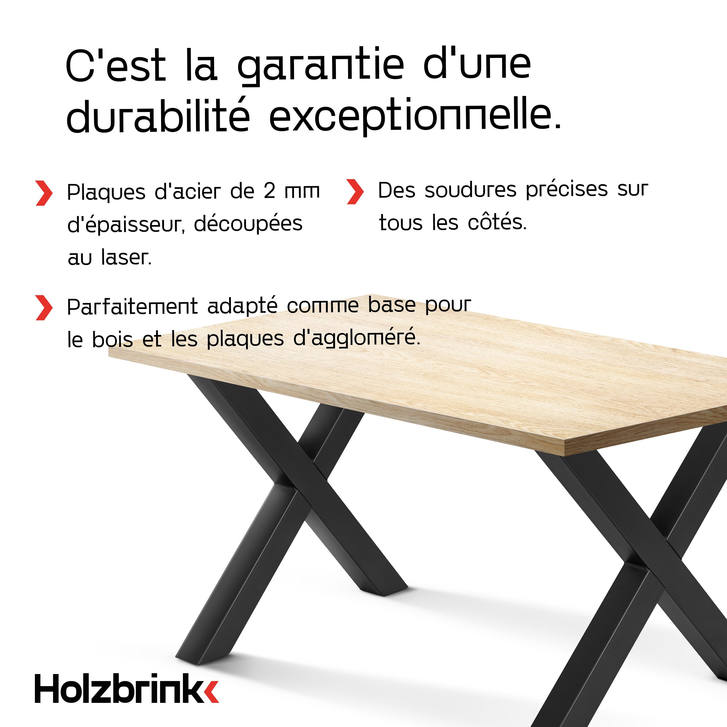 HOLZBRINK Pied de Table en métal Noir en Forme de X | Pied de Table/Support de Table, Modèle Design pour Table Basse, Table à Manger, Bureau, Banc | 1 Pied 30x43 cm