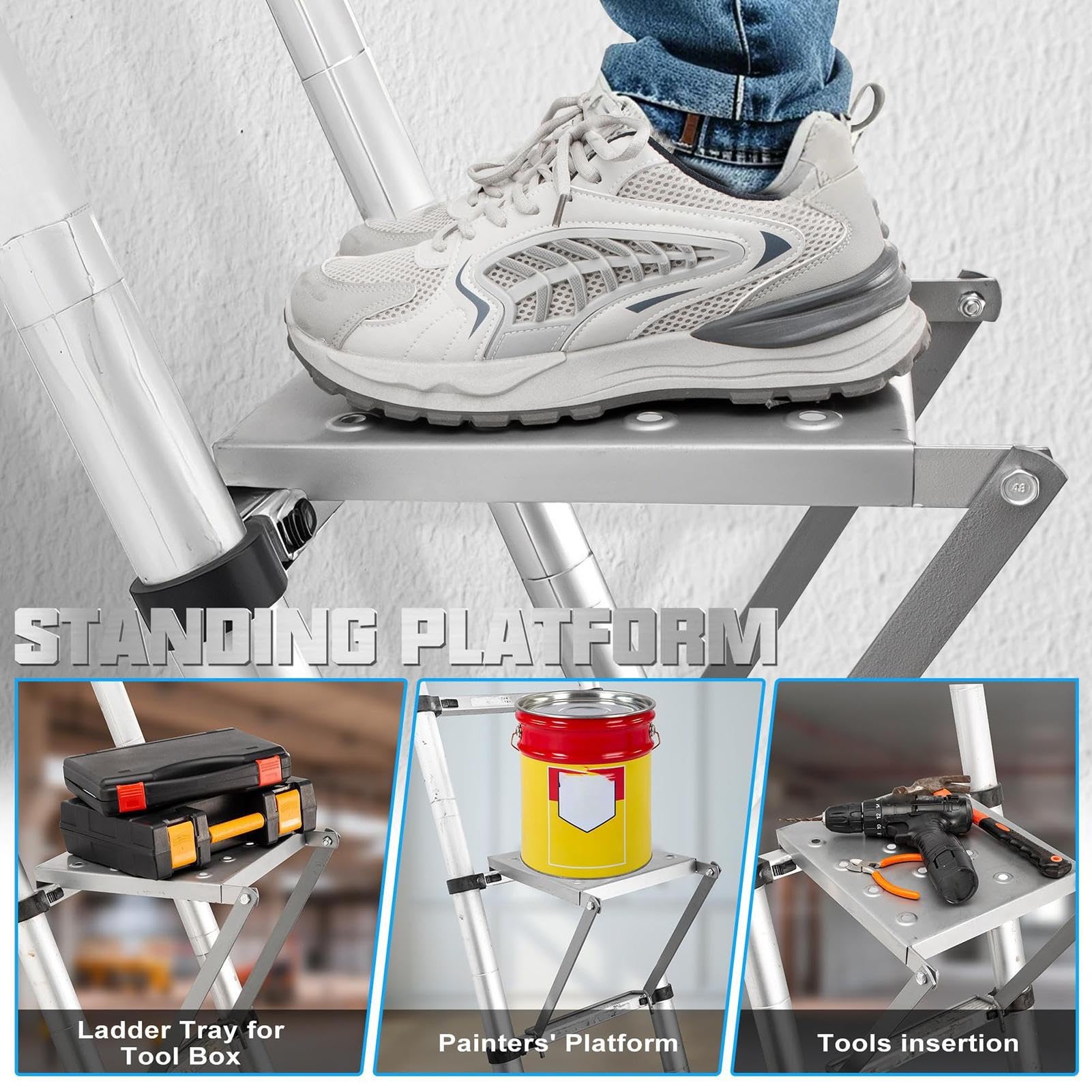 Stojak drabinkowy, regulowany, antypoślizgowy stojak roboczy, akcesoria drabinkowe, nadaje się do prac malarskich, projektów dla majsterkowiczów, prac w domu, prac straży pożarnej, podnoszenia i wielu