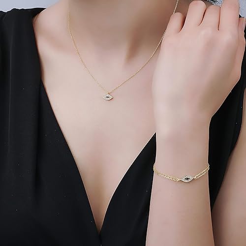 Miniatura 4 de LYKIA Gargantilla de plata de ley 925 chapada en oro de 18 quilates con circonita Cadena colgante de protección para mujer, viene con una hermosa