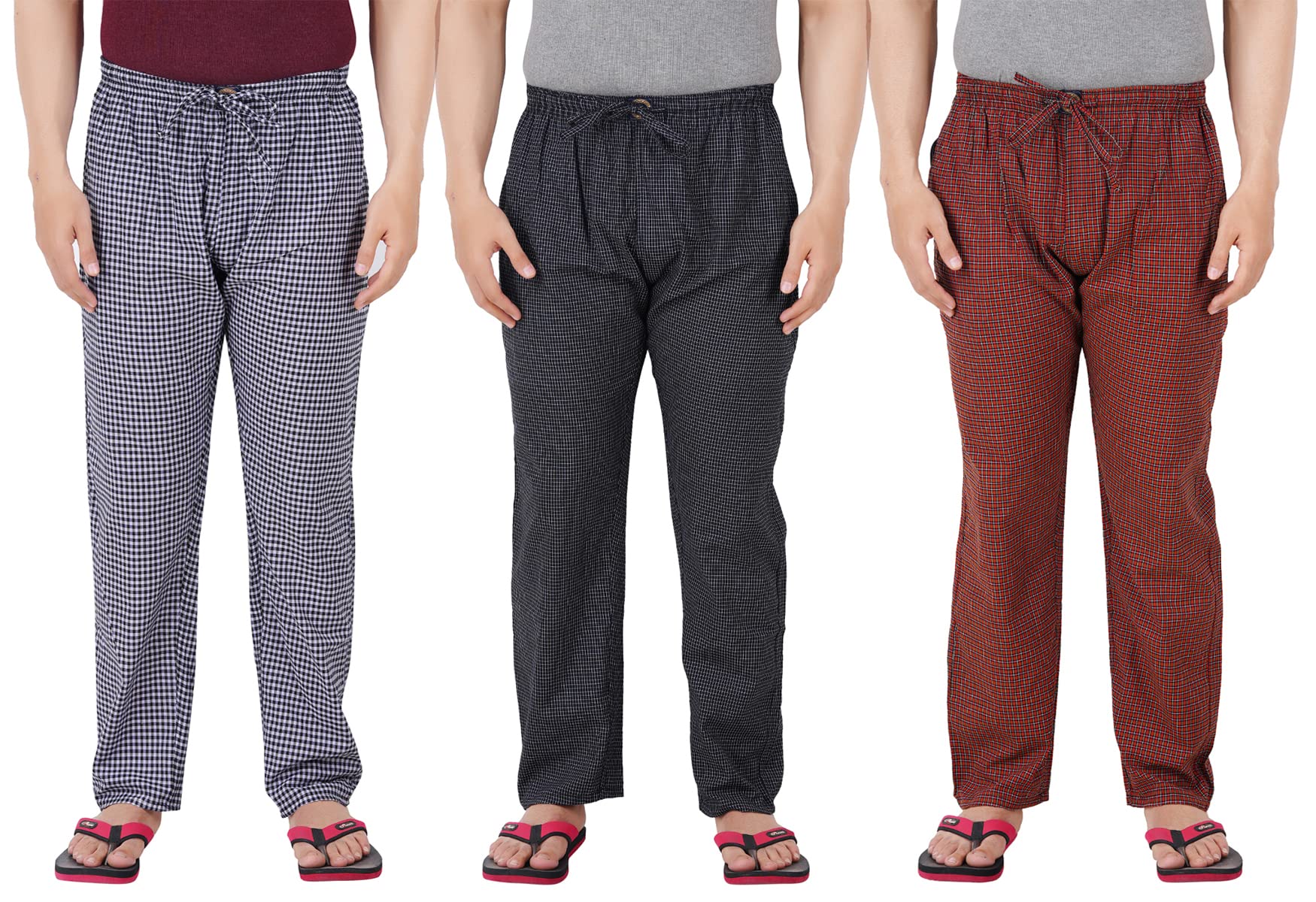 Alpha Men's Cotton Checked Pyjama/Pajama/Track Pant for Casual/Night Wear/Lounge Wear Pack of 3 Chek Black-MChek Black-Chek Red X-Large