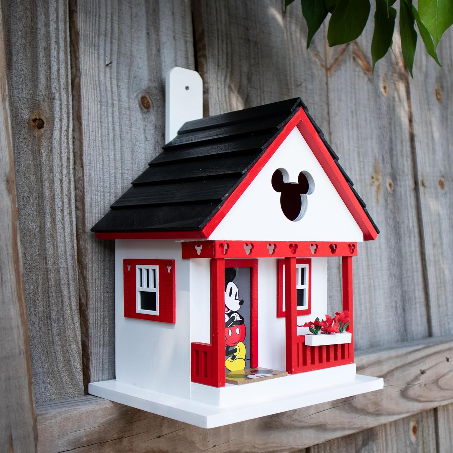 Home Bazaar Mickey Deluxe Cottage Bird House – Disney Themed Wooden Outdoor Birdhouse with Mickey Shaped Entry Hole Decorative Trim and Cottage Design, Hanging Backyard Bird House