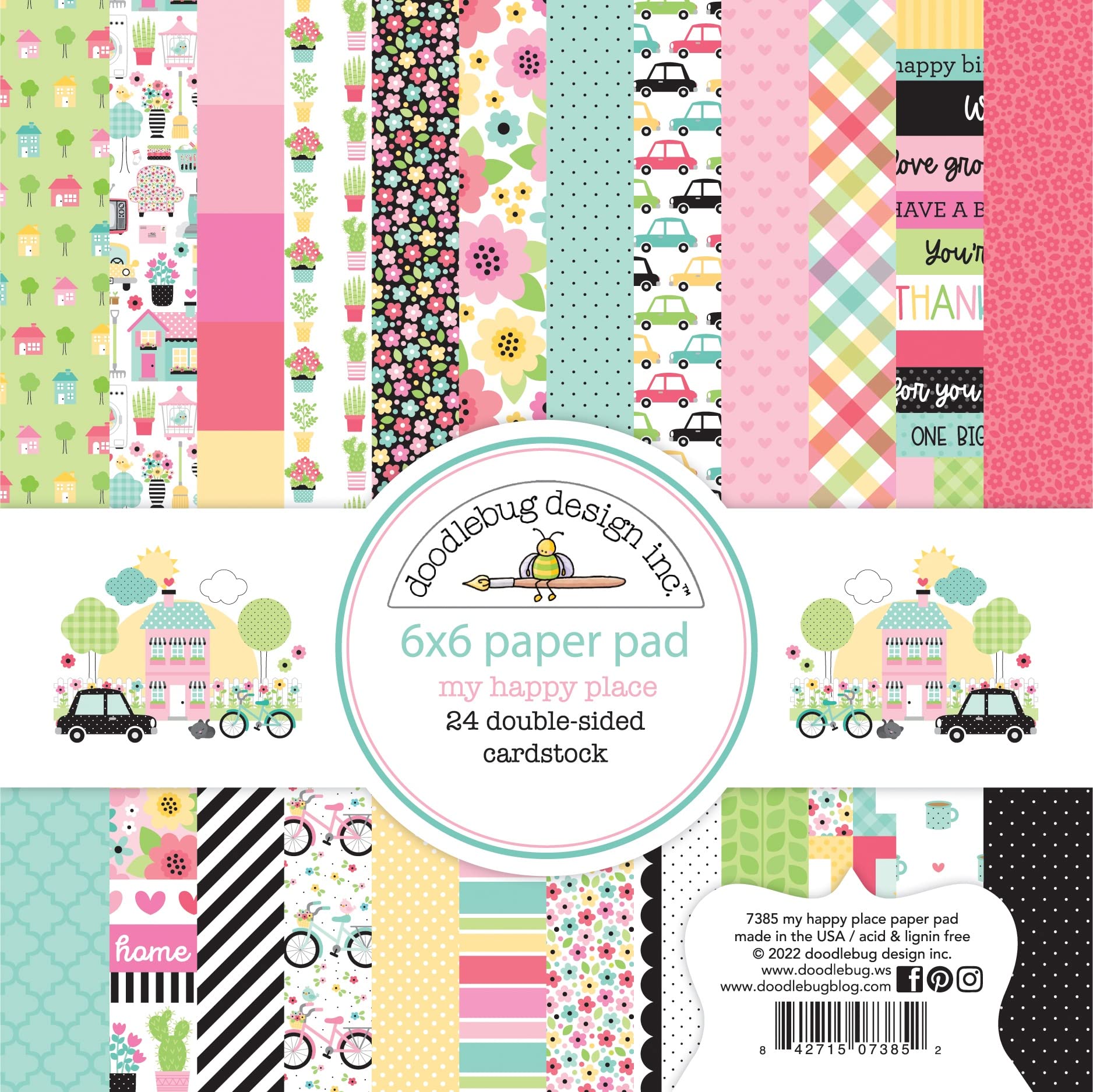 DoodlebugDouble-Sided Paper Pad 6"X6" 24/Pkg-My Happy Place, 12 Designs