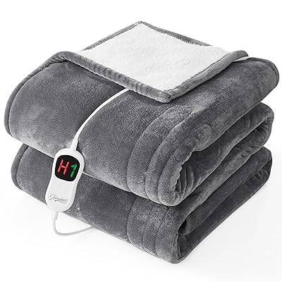 Homemate Heated Electric Blanket Queen Size - 84"x90" Heating Bed Blanket Throw with 10 Heating Levels 8 Hours Auto Off Fast Heating Over-Heat Protection Ultra Soft Flannel ETL Certified, Grey