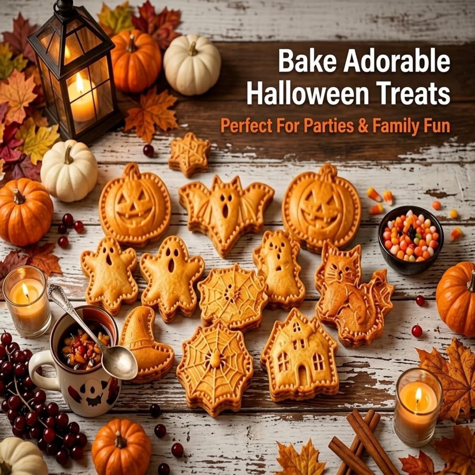 Juego de moldes para tartas de Halloween, 8 formas, cortador de prensa para