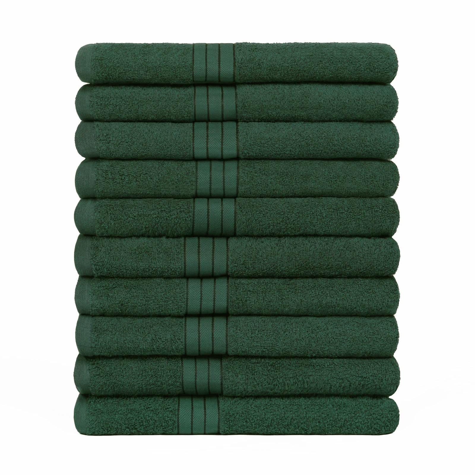 Brentfords Luxury 10 Pack of 100% Cotton Bath Towels Set Quick Dry Bathroom Absorbent Large Bordered, 70 x 115cm - Forest Green — image 1