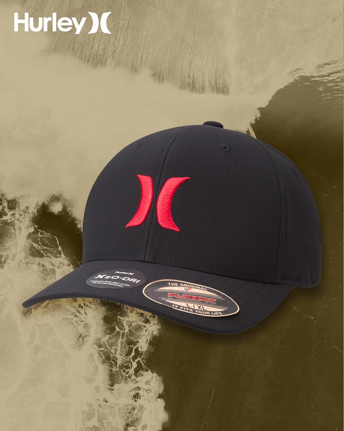 Hurley Mens Baseball Cap - Moisture Wicking Curved Brim Flexfit Fitted Hats for Men with H2O-Dri Sweatband (Sizes: S-XL) - Image 7