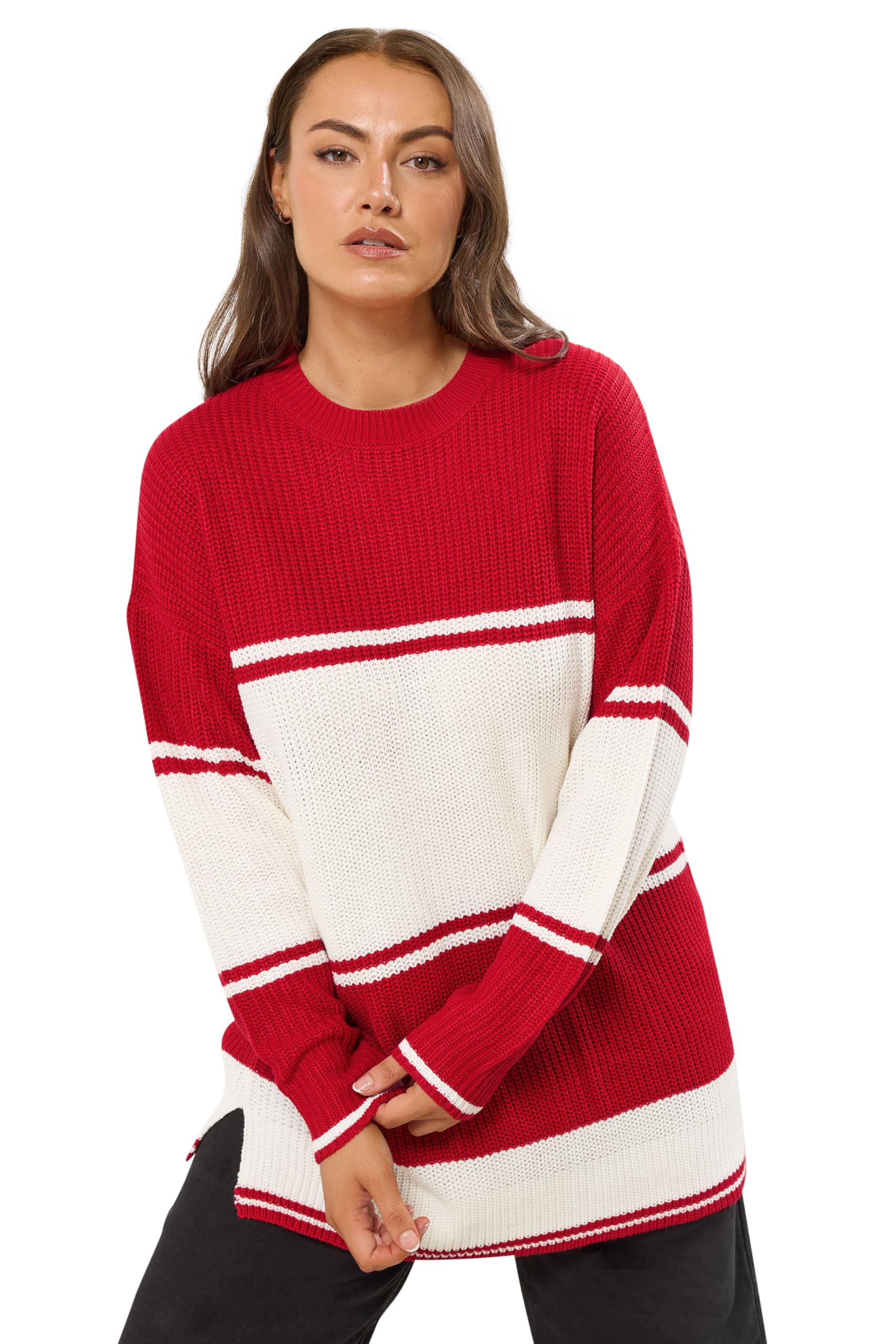 Yours Women's Red Curve Stripe Knitted Jumper - Plus Size Curve