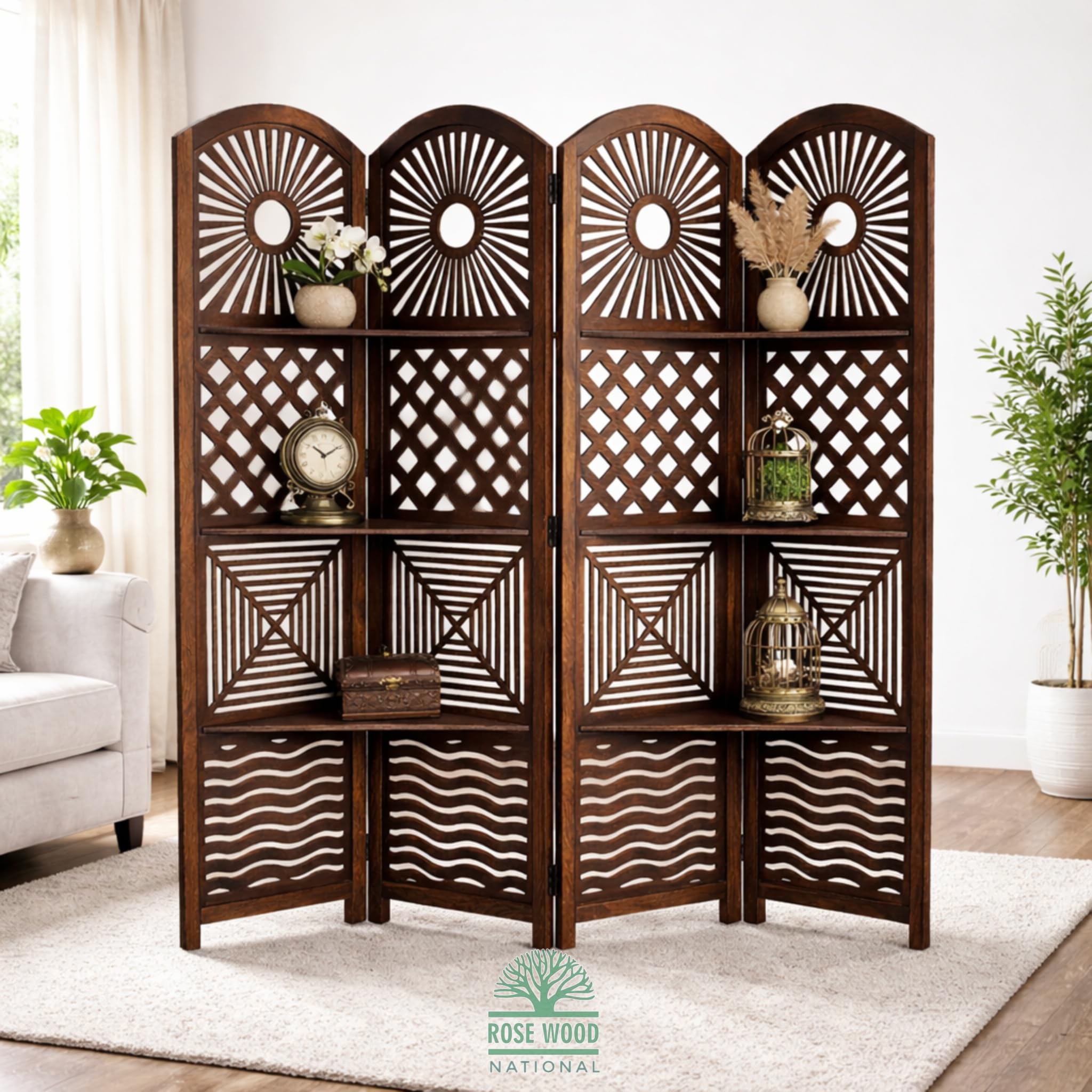 Wooden Room Divider, Wooden Partition for Living Room, Office Wooden Separator and Kitchen Partition,(6 Feet Partition 4 Panels). (4 Panel 6 Feet (2W x 1.80H Metres))-image-36