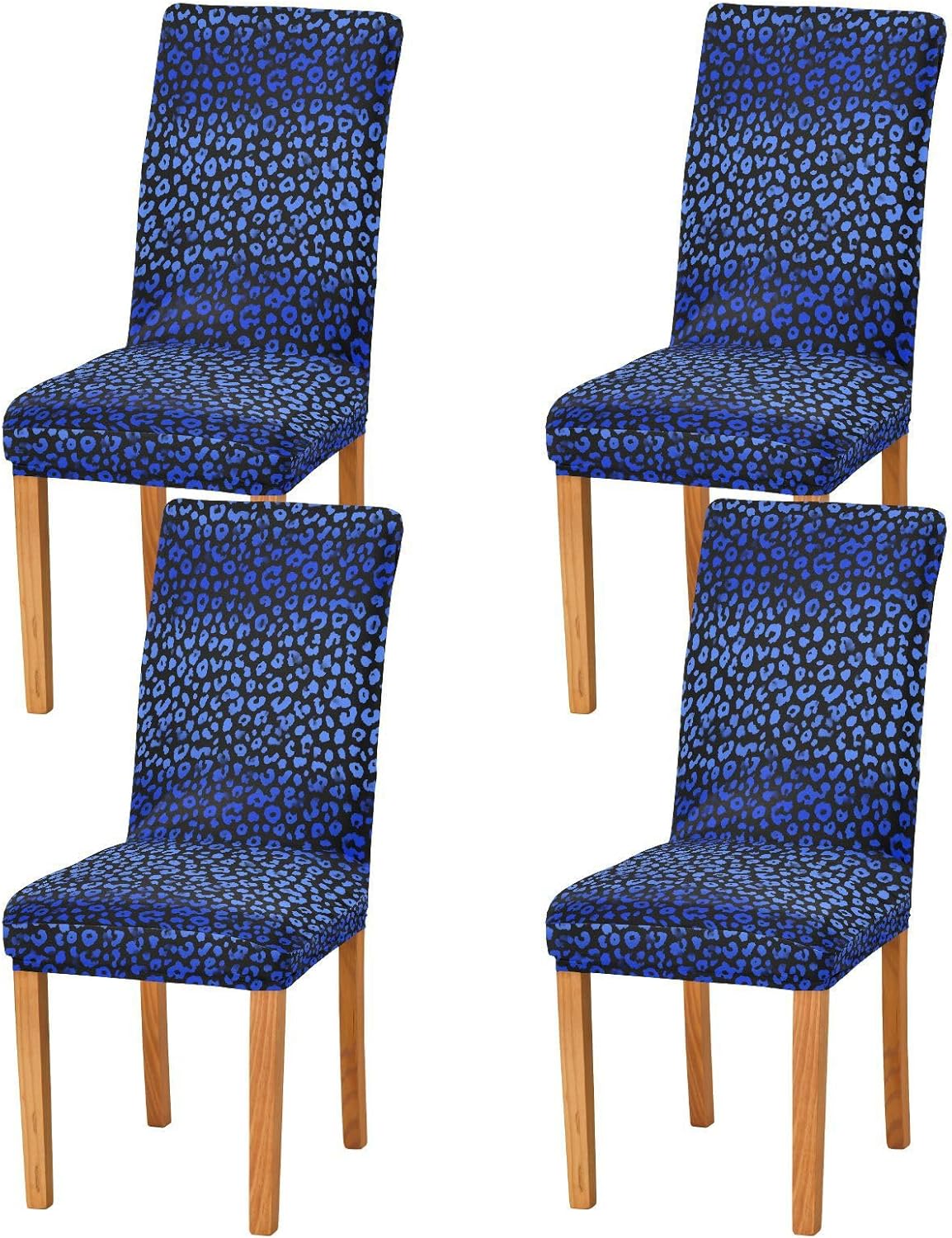 ALAZA Chair Covers for Dining Room, Blue Leopard Cheetah Animail Skin on Stretch Chair Cover Sets Chair Protector Removable Washable for Ktichen Restaurant Hotel