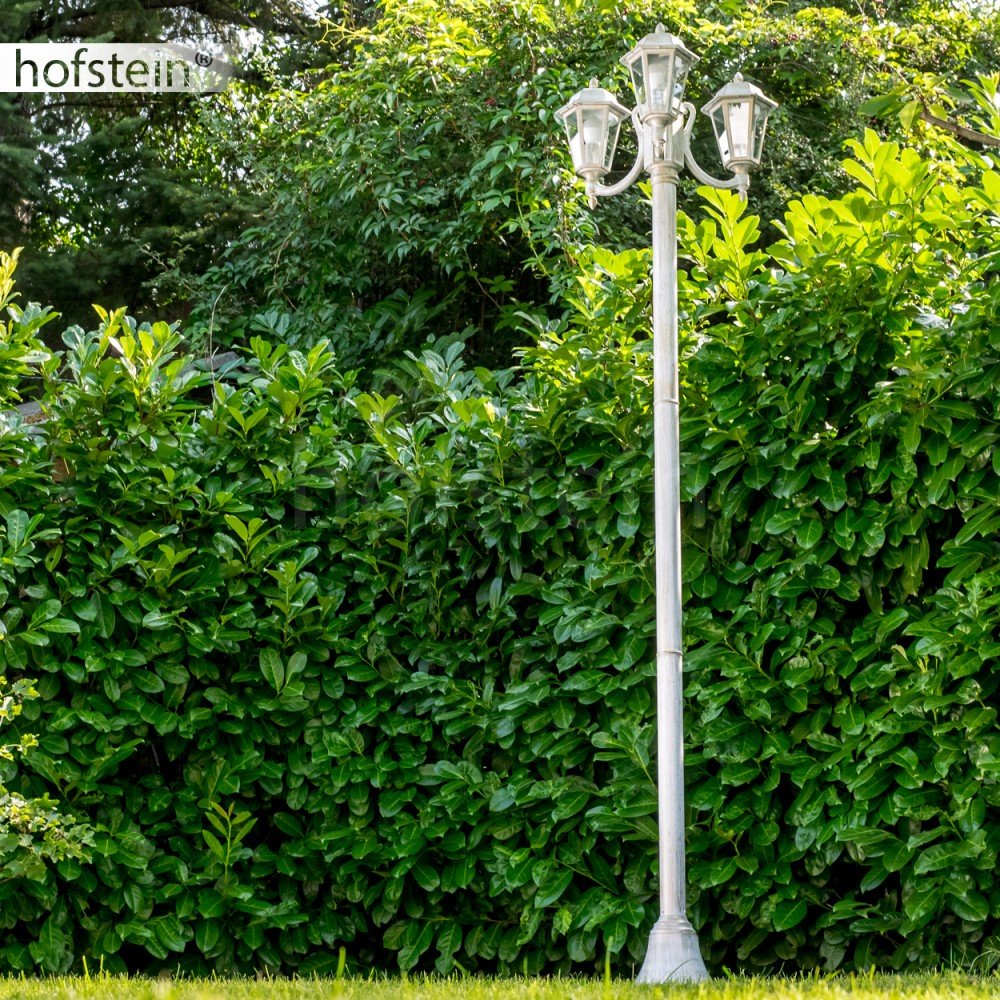 Lámpara de exterior NATAL, candelabro en aspecto antiguo, aluminio fundido en blanco/oro con cristales, lámpara de camino de 3 brazos 210cm, lámpara de jardín retro/vintage, E27, IP44, sin bombilla(s)