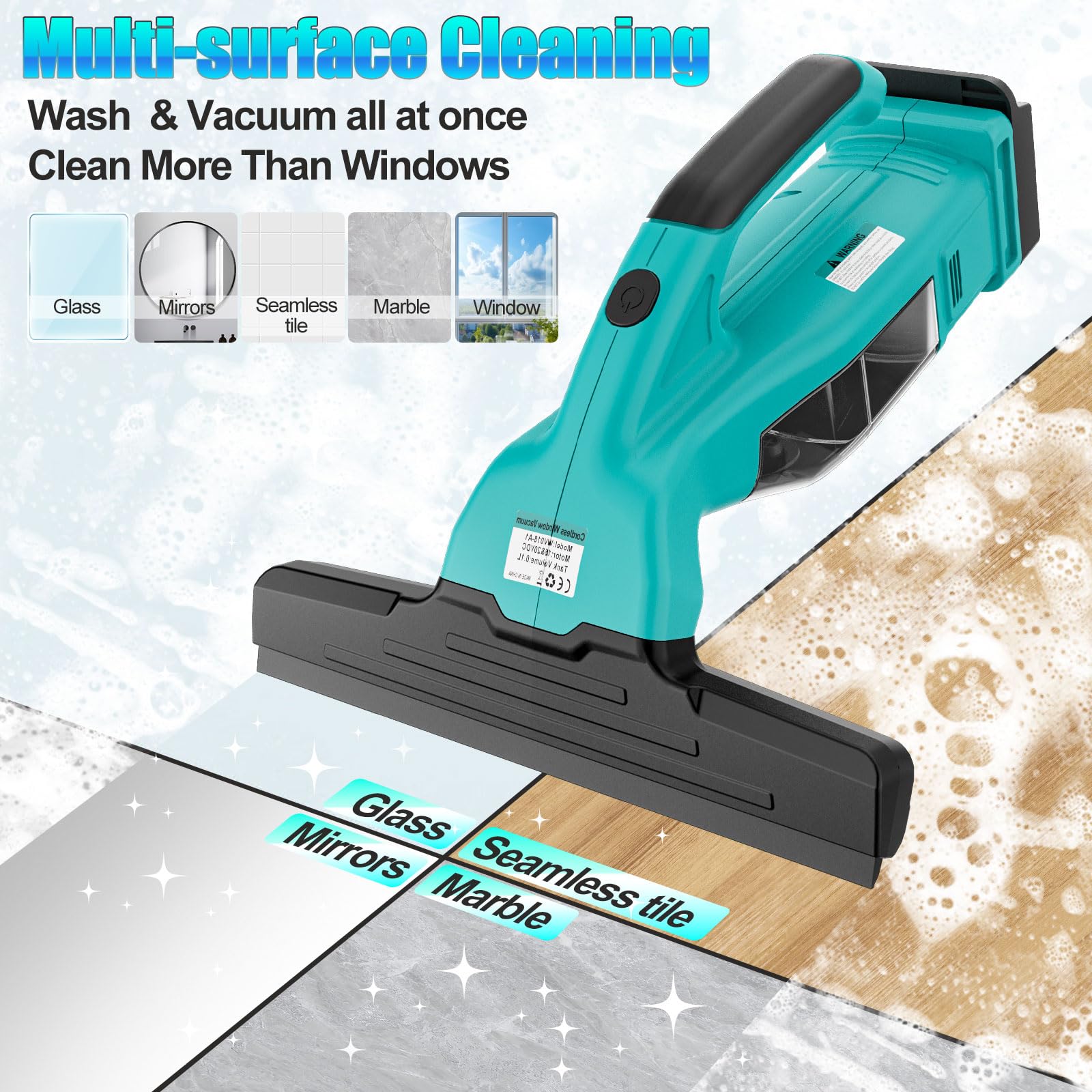 Nettoyeur de fenêtre sans fil compatible avec Makita 18 V, nettoyeur de vitres avec réservoir d'eau amovible, vaporisateur, nettoyage sans traces de surfaces lisses, fenêtres, miroirs, parois de