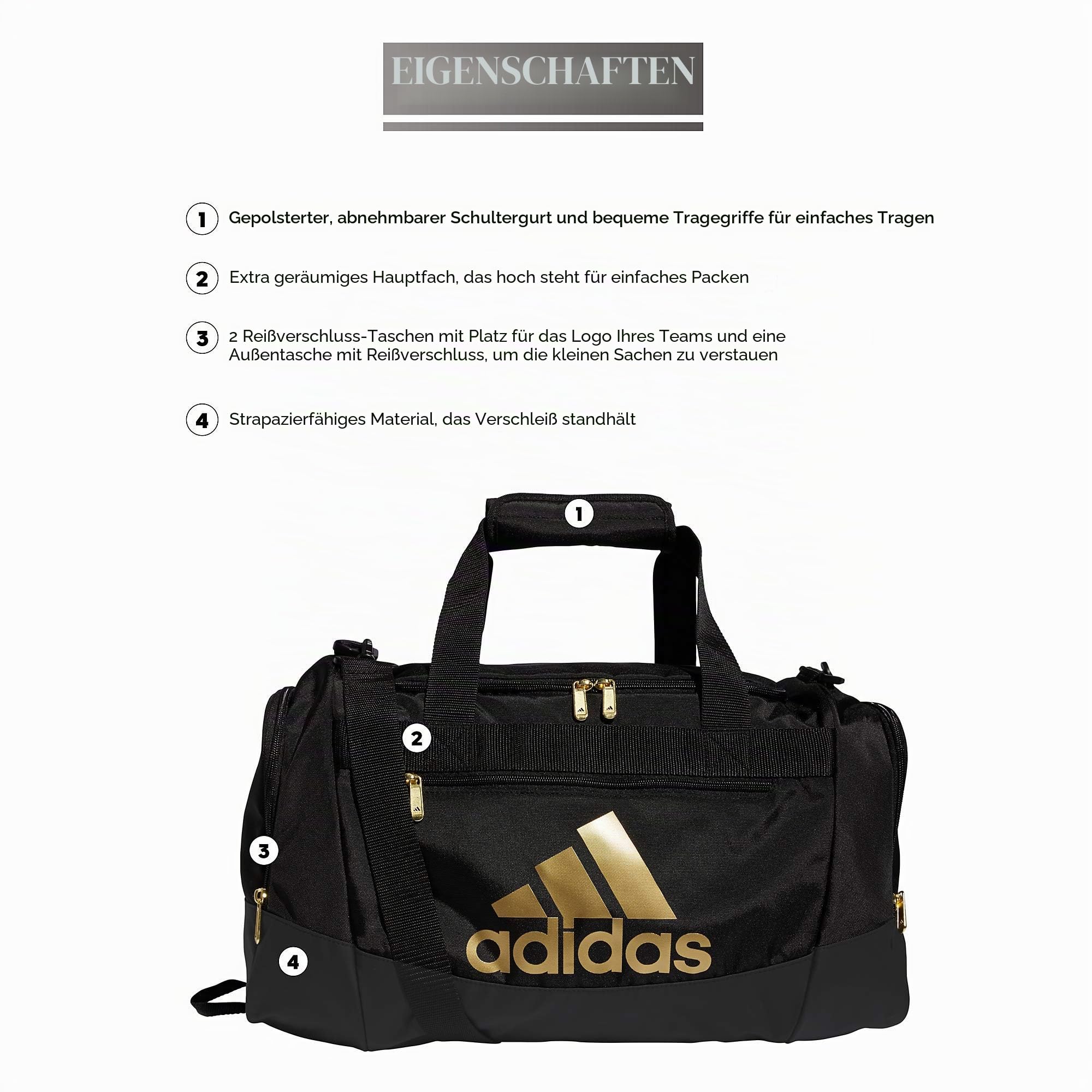 adidas Unisex Erwachsene Defender 4 Small Duffel Bag, Schwarz/Gold-Metallic, Small (38 L), Defender 4 Kleine Seesack