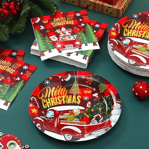 Miniatura 4 de Juego de 100 platos desechables para fiestas de Navidad, juego de vajilla de Navidad, cena, almuerzo, postre, aperitivo, decoración de fiesta de