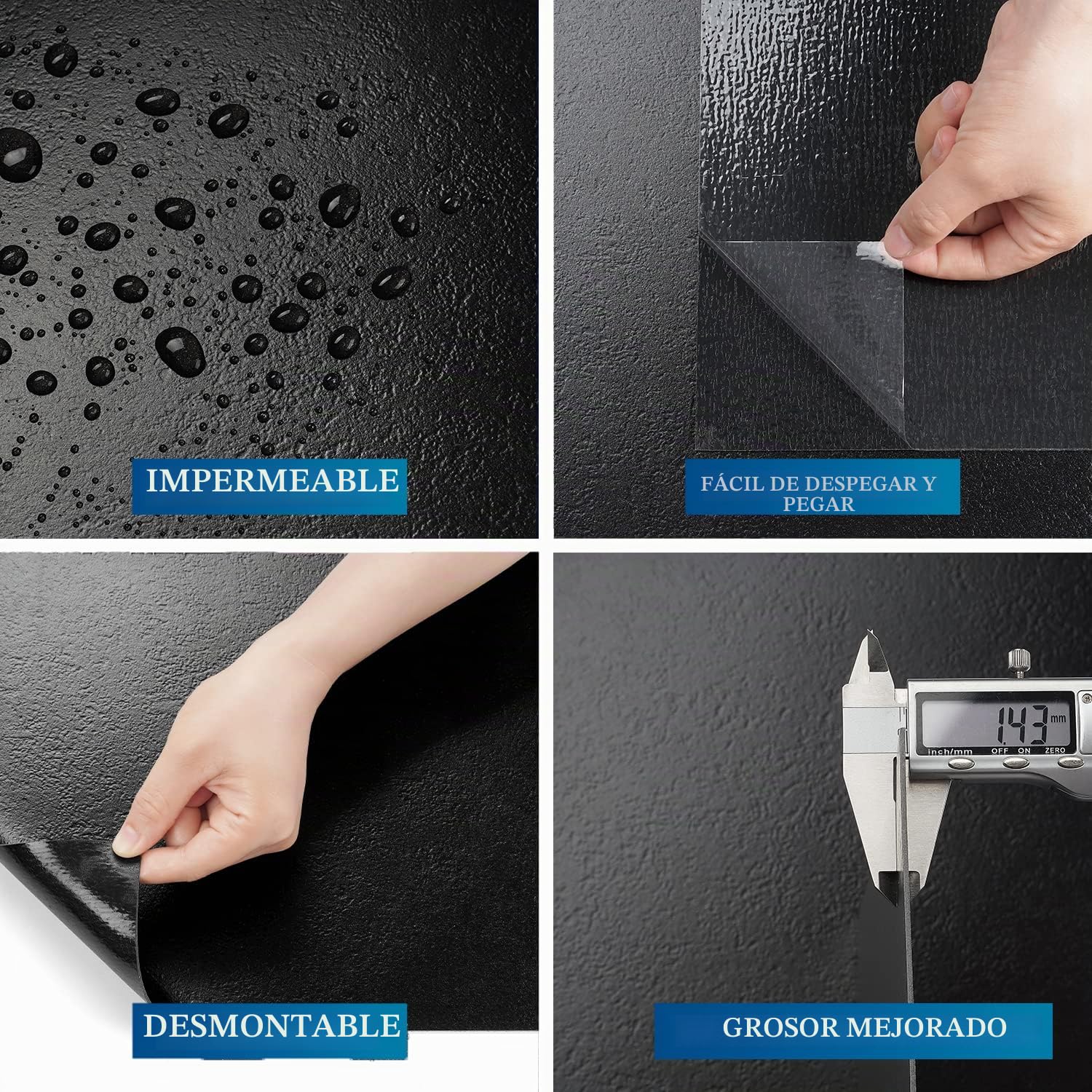 FunStick 30×30CM 30 Losetas Vinilicas Autoadhesivas Suelo Vinilo Autoadhesivo Dormitorio Comedor Negro Pegatinas para Baldosas Lavable Papel Pintado Autoadhesivo Suelo PVC Piso Adhesivo para el Suelo