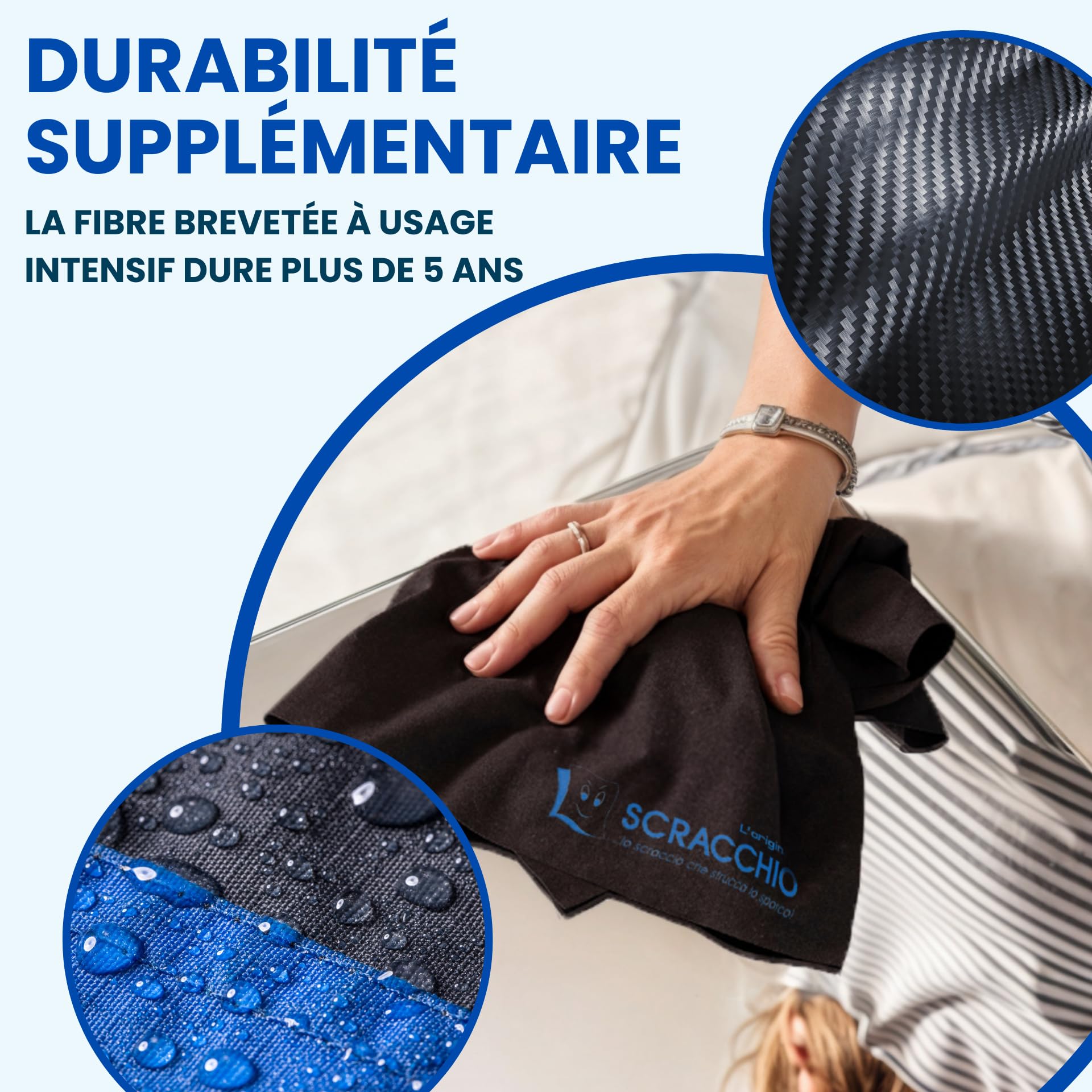 Scracchio Original – Chiffon Microfibre Durable +5 Ans, Chiffon Voiture, Nettoyage Maison, Bayette Microfibre pour Vitres, Miroirs et Surfaces, Nettoie Uniquement avec de l’Eau (3pcs)