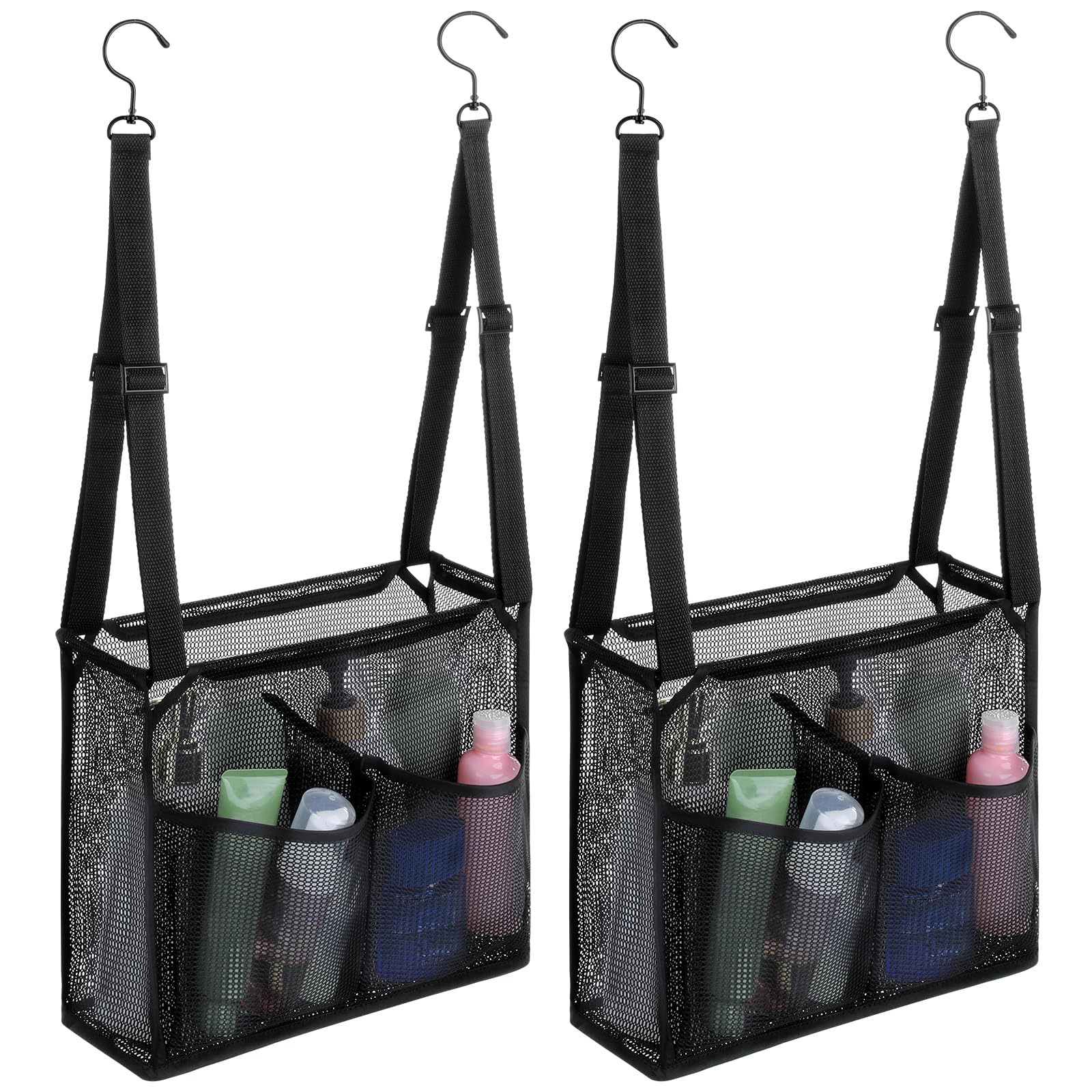 2pcs Hanging Mesh Shower Caddy Shower Caddy Bag with Adjustable Hanging Straps Multipurpose Mesh Shower Bag for College