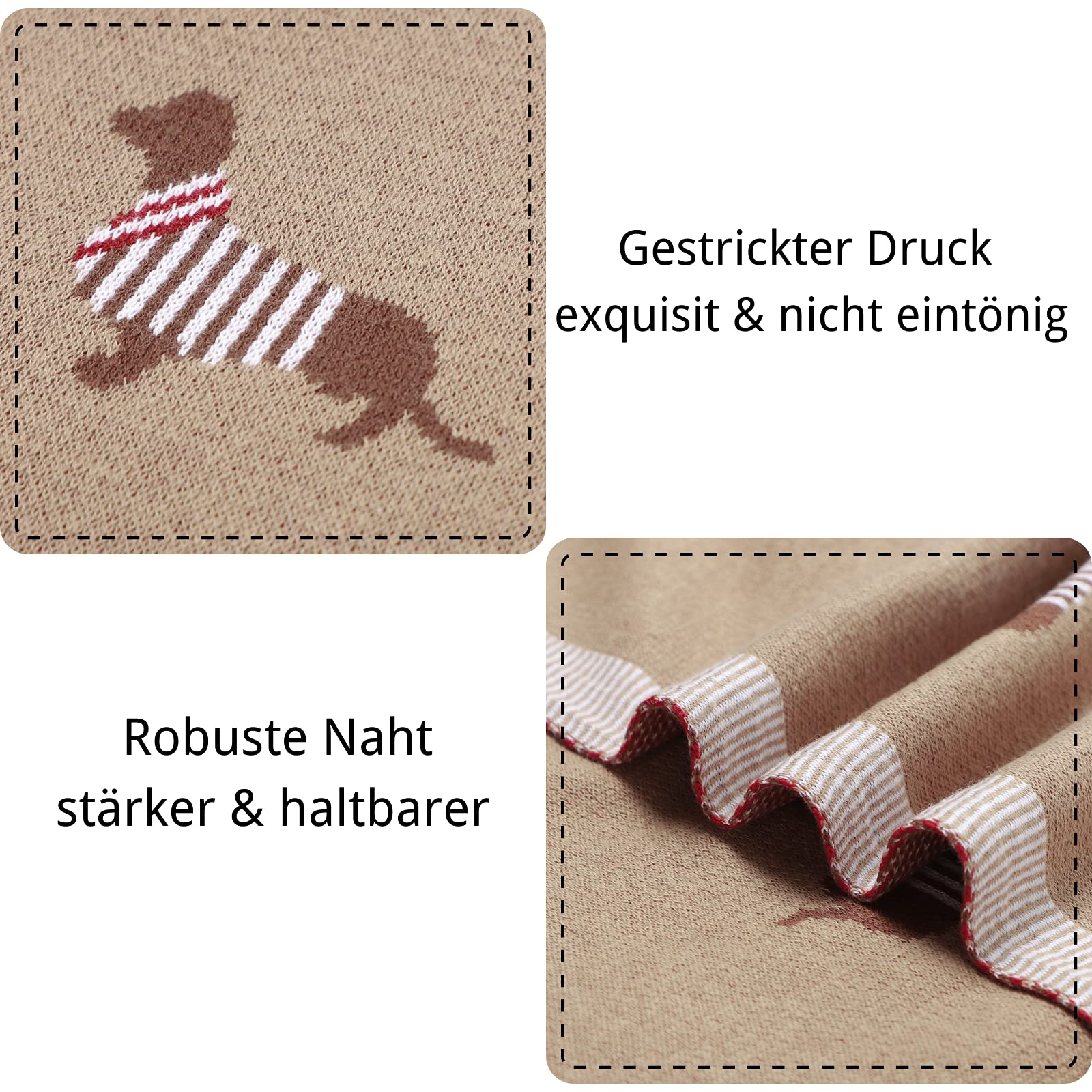 LAWKUL Babydecke 100% Baumwolle Weich Gestrickt Babydecken für Neugeborene Jungen Mädchen Dackel Wursthund 100x80cm Khaki