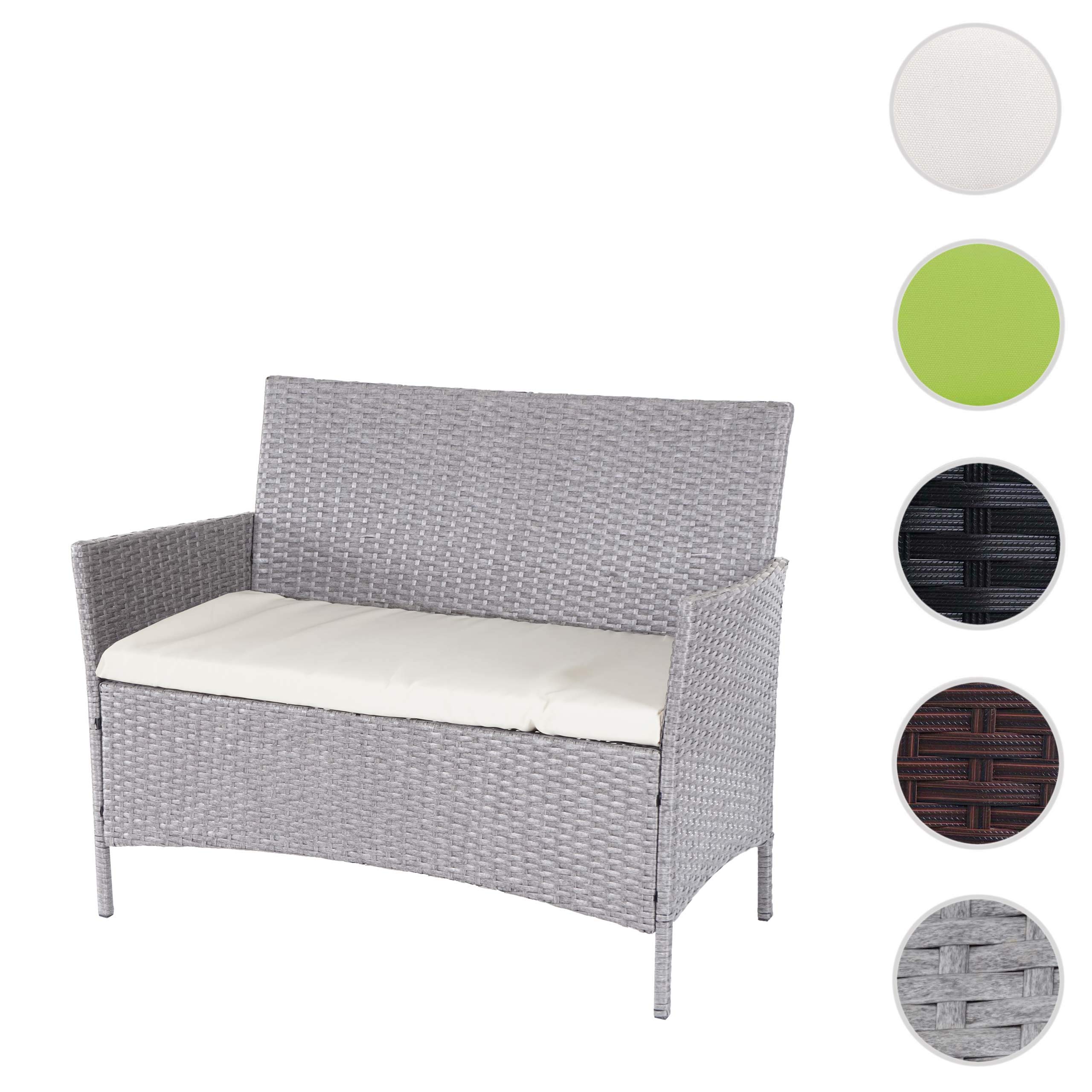 Mendler Divano sofa esterno giardino 2 posti Halden 106cm polyrattan - grigio con cuscino avorio