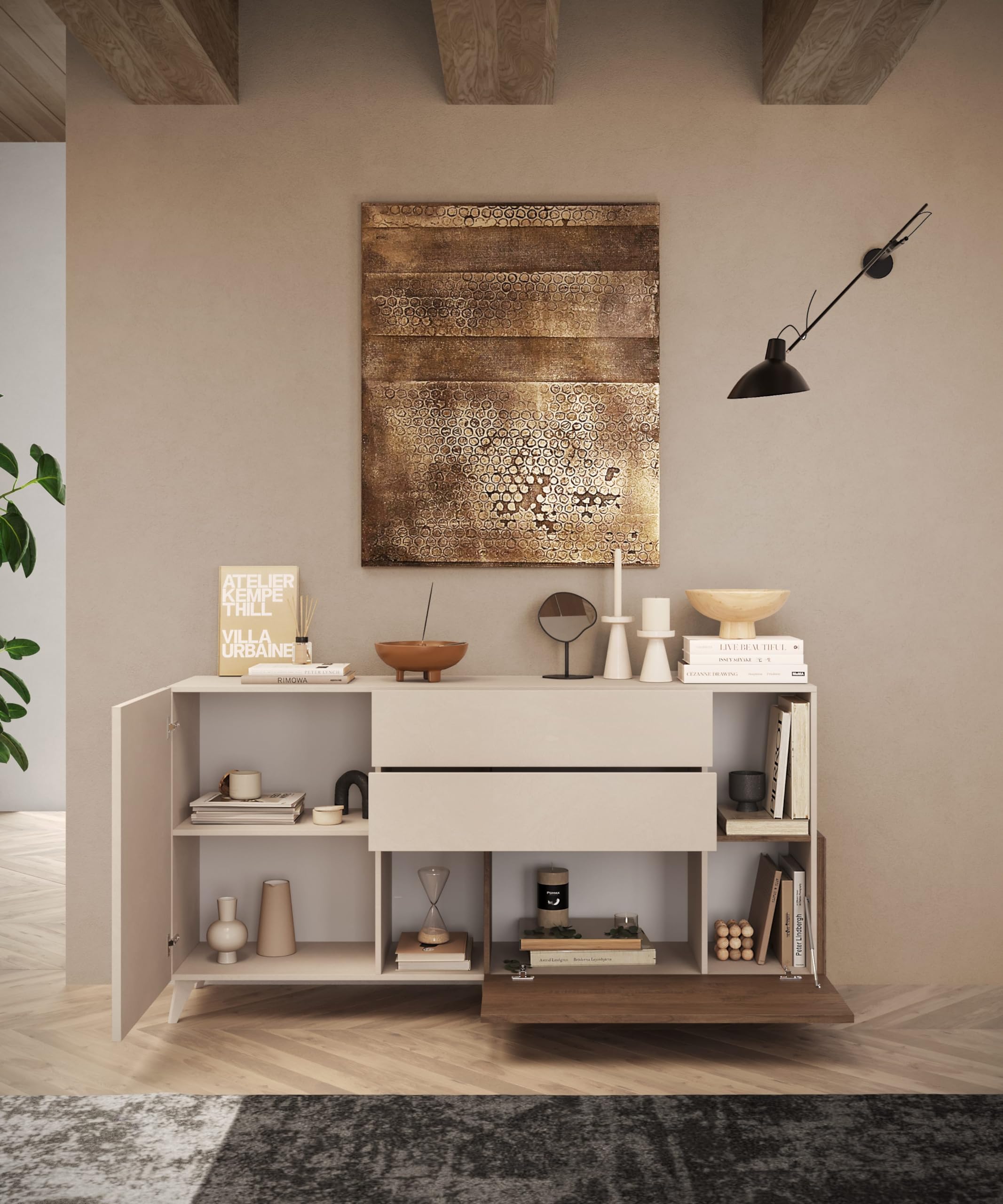 Web Convenienza Madia con Ante e Cassetti Made in Italy – Credenza Contenitore Collezione Riviera per Soggiorno Cucina Ingresso Sala da Pranzo Mobile Design moderno (Cashmere/Mercure, 180cm)