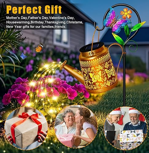 Miniatura 7 de Luces solares de riego para jardín, linterna solar colgante, adorable elfo colibrí como regalo de Navidad para ancianos y niños, para patio, pasaje,