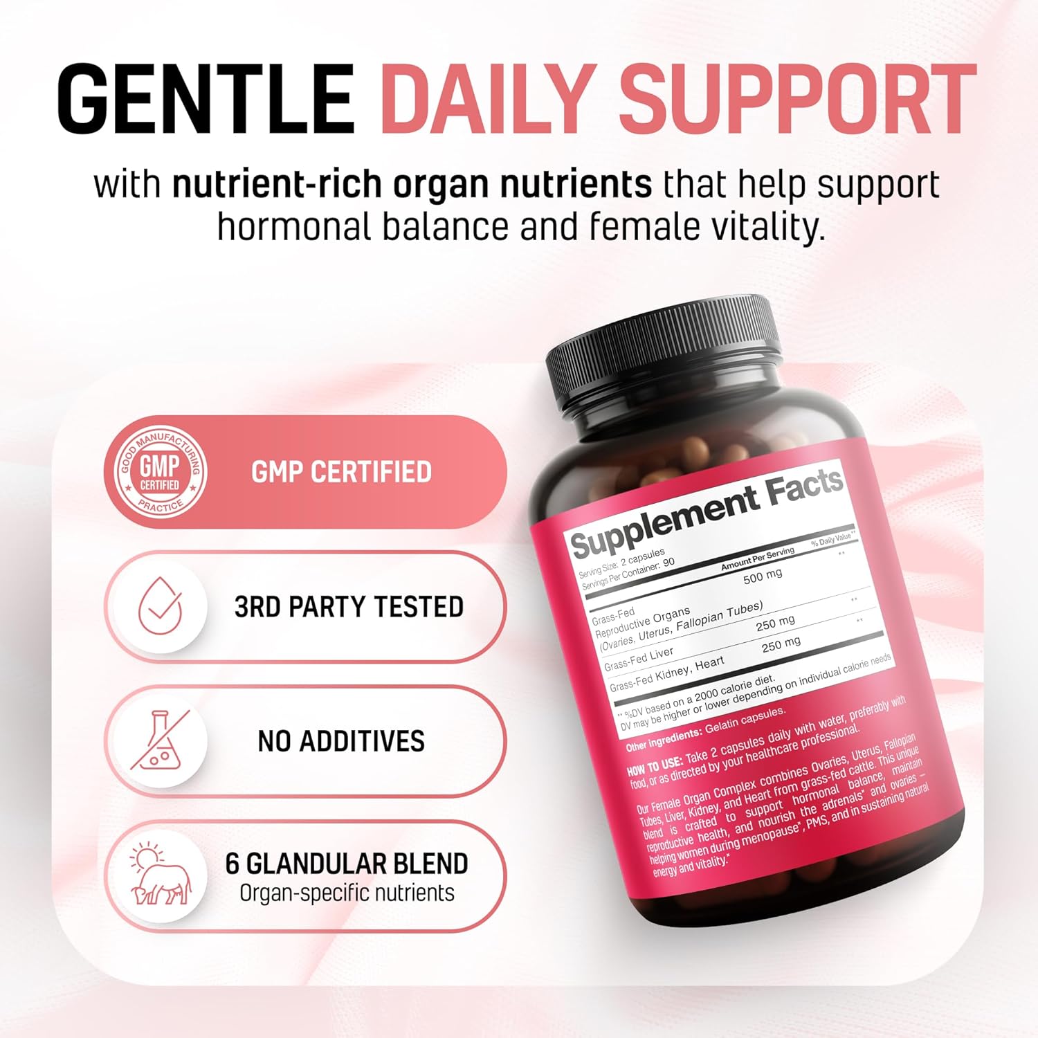 Beef Organ Supplement for Women 6 in 1 Complex Hormone Balance & Energy - 100% Grass Fed & Pasture Raised - Beef Liver, Kidney, Heart, Spleen, Pancreas and More - 180 Capsules - Image 3