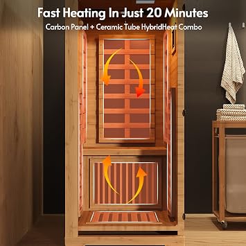 Infrared Sauna at Home 1 Person Mini with 7 Color Full Spectrum, Low EMF 1240W Fast Heating Canadian Hemlock Wood Sauna, Indoor Dry Sauna with Music Speakers for Home, Gym (2.3Lx2.9Wx5.2H Ft)