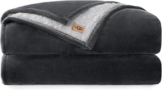 UGG Nita Queen Blanket, Reversible Plush Fleece, 90" x 90", Gray