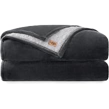 UGG Nita Full/Queen Blanket, Cozy Soft Queen Bedding, Plush Fleece Blanket for Bed, Extra Large Throw for Couch, Luxury Bedroom Decor, 90-inch x 90-inch, Charcoal Grey