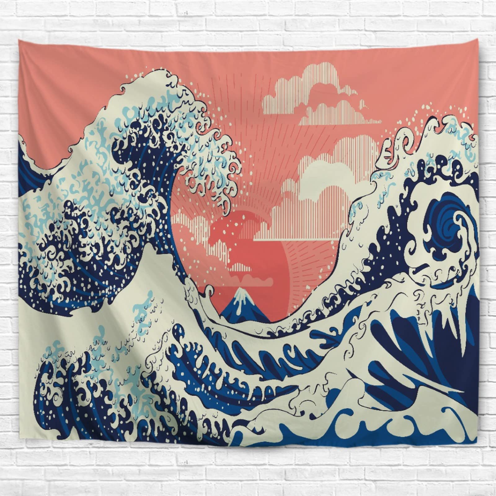 A.Monamour Arazzo da Parete Grande Mandala Oceano Tempestoso Con Grandi Onde In Stile Giapponese Telo Tessuto Tenda Tovaglia Copriletto Copridivano Arazzi Murale Decorazione 180x230cm