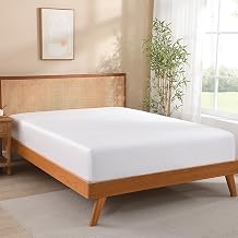 Queen Size Fitted Sheet Only, 100% Viscose from Bamboo, 300TC Sateen Weave, Silky Soft, Cooling, 16" Deep Pocket, All Round Elastic, No Slip, No Pilling, White