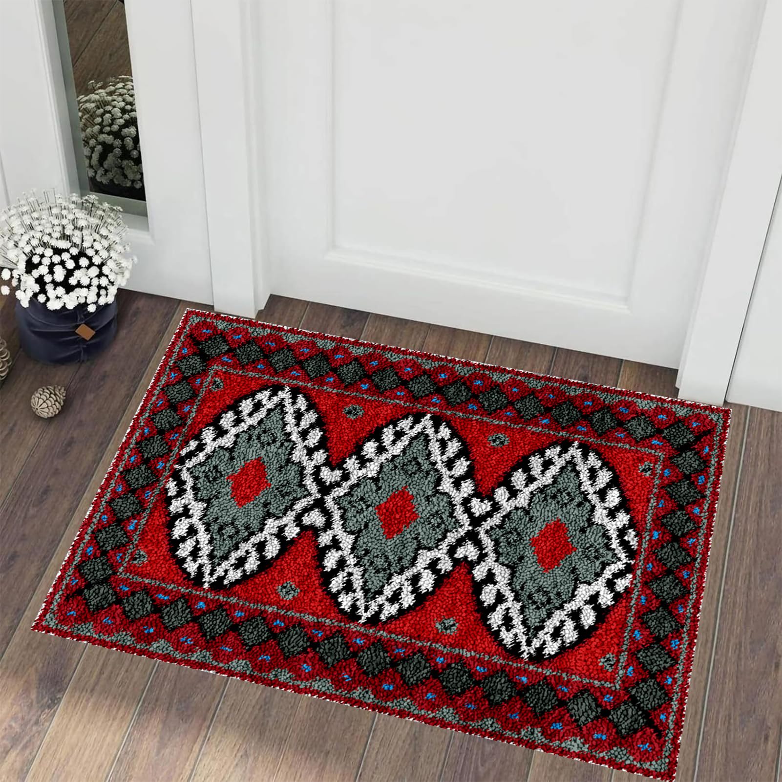 Groß Knüpfteppich Zum Selber Knüpfen-Sets 90 x 120 cm Vorgedrucktes Muster Leinwand Teppich Stickerei Handwerk Für Erwachsene Handarbeiten diy Teppich Handarbeit Selbst Knüpfen Set,Latch Hook Rug
