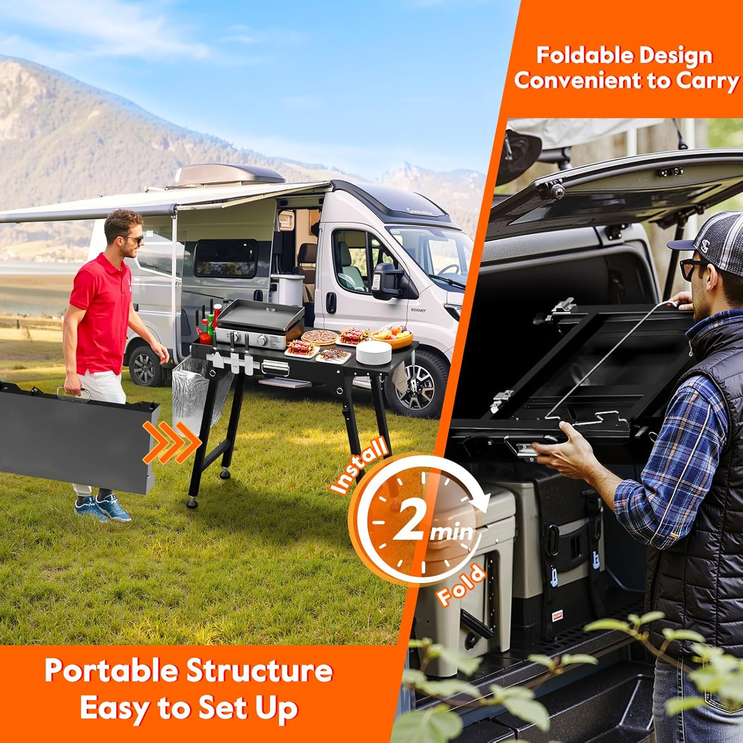 44" L x 17" W Grill Stand for Blackstone Griddle, Folding Grill Table Large Space Fit for 17"/22" Griddle, Ninja and Weber, BBQ Food Prep Table, Portable Outdoor Table for Camping, Tailgating, Outdoor