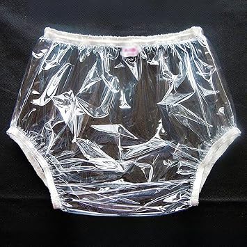 Adult Pull on Plastic Pants Reusable Nappy Waterproof Incontinence Pants Diaper Covers Anti-Side Leakage Physiological,Clear,M