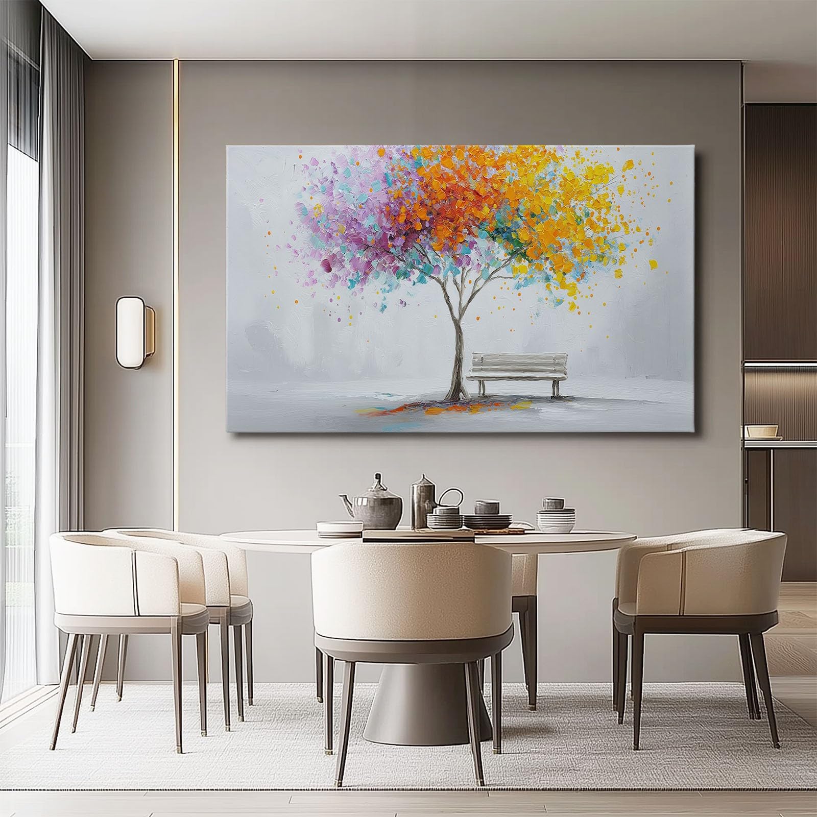 Tela artistica da parete minimalista con albero di piante, stampe moderne e casual su tela per soggiorno, camera da letto, ufficio, grigio bianco, impermeabile, immagini da parete per bagno, 99 x 50,8