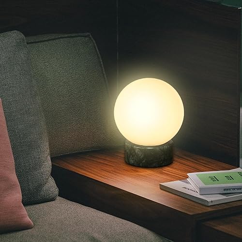 Miniatura 9 de FLORNIA Lámpara de mesa industrial moderna, lámpara de escritorio única con pantalla de vidrio y base de mármol para dormitorio, sala de estar,