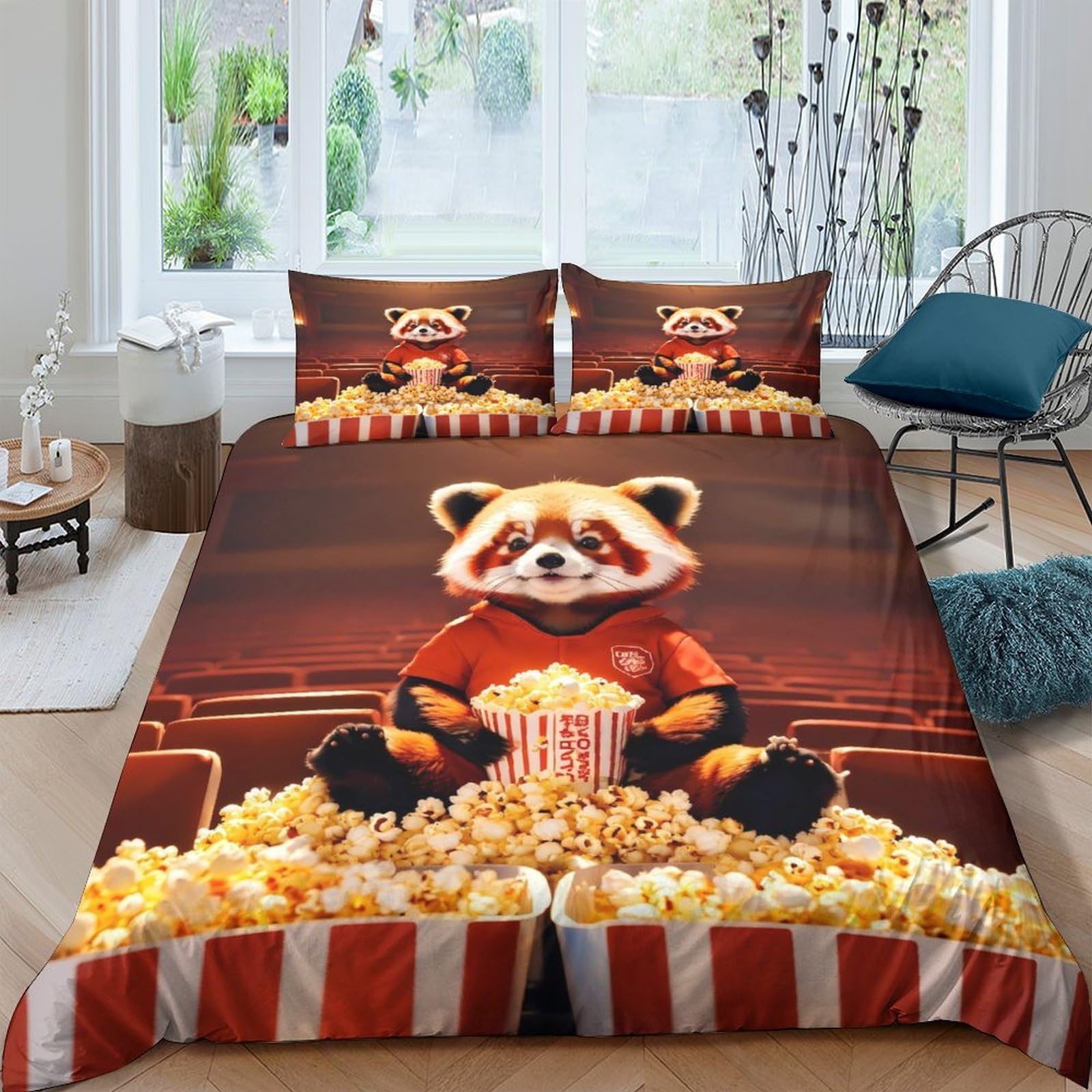 Ctjqhvkz Style-7 3D Printed Cinema Popcorn Red Panda Fitted Sheet Microfiber Soft Anti-Slip Bed Cover For Bedroom Guest Room Decor Single（135X200cm）