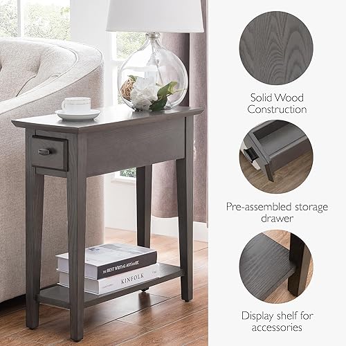 Miniatura 52 de Haven Ridge - Mesa auxiliar estrecha, mesa auxiliar de madera maciza con cajón y estante, color blanco granja, perfecta para salas de estar, blanco