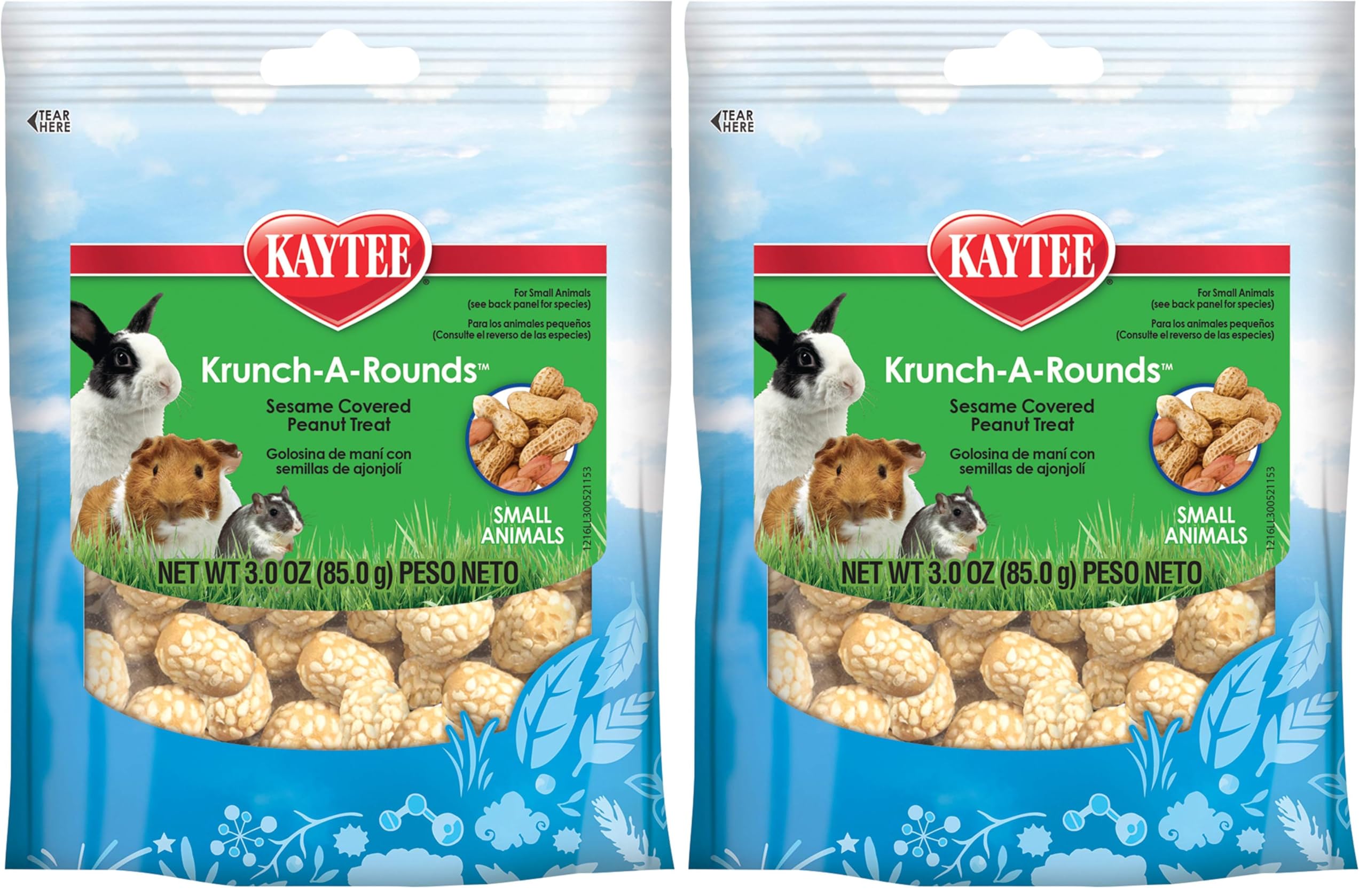 Kaytee Krunch-A-Rounds Sesame Covered Peanut Treat for Pet Rabbits, Guinea Pigs, Chinchillas, Hamsters, Gerbils, Mice and Rats, 3 oz (Pack of 2) Mixed Nuts 3 Ounce (Pack of 2)