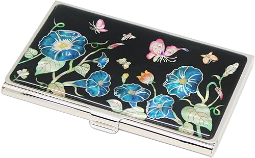 Miniatura 66 de Tarjetero negro de nácar para tarjetas de visita con bolsillo con bloqueo RFID, tarjeta de identificación de crédito, tarjetero de metal de acero