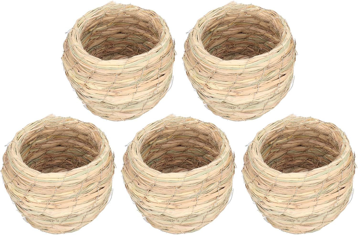 paja pajarera hierba natural tejida jaula de pájaros loro escondite refugio colgando nidos de pájaros para pequeño pinzón canario agapornis descansando jugando 5 piezas