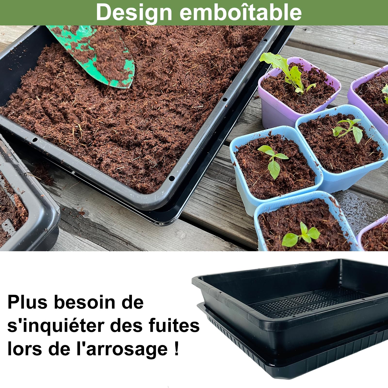 BeGrit Plateau de Semences Lot 10 Plateaux Semis Potager 37x30 cm Bac à Semis de Jardin pour Graines à Germer Micro-pousses & Germination Plateaux de Culture Rectangulaires Légume pour Fruit Plantes