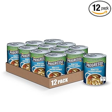 Progresso Reduced Sodium Canned Soup, Roasted Chicken Noodle Soup, 18.5 oz (Pack of 12)