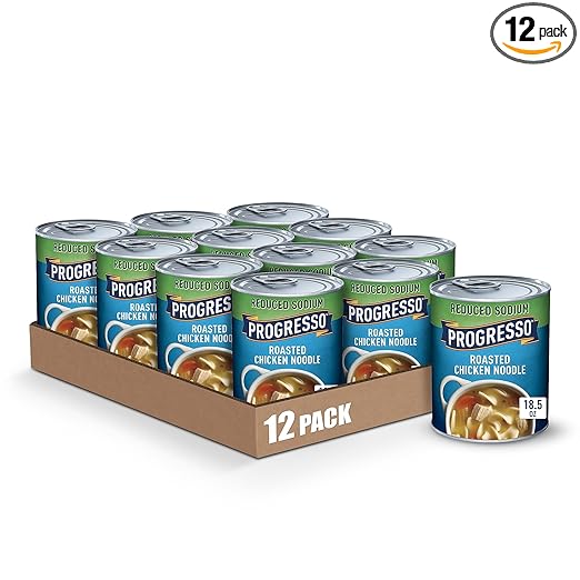 Progresso Reduced Sodium Canned Soup, Roasted Chicken Noodle Soup, 18.5 oz (Pack of 12)